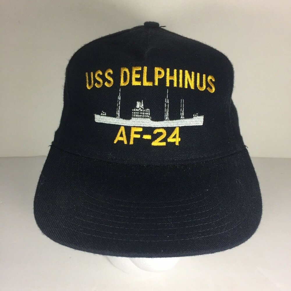 USS DELPHINUS AF-24 Cap Hat Black WWII US Navy Ship NEW Never Worn Military